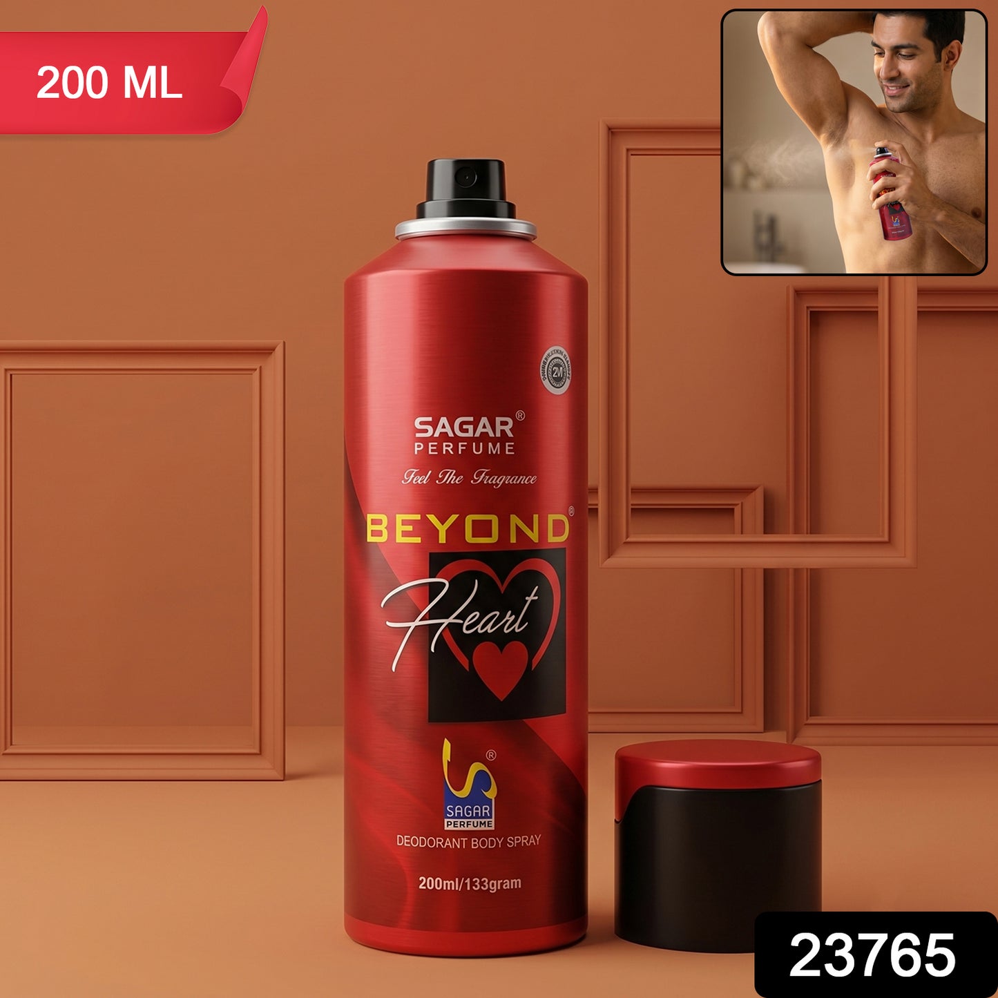 Wukusy Sagar Beyond Heart men's perfume body spray and deodorant 200ml bottle with sleek packaging.