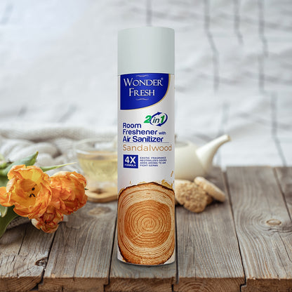 Wukusy sandalwood scented air freshener spray in 125g bottle, long-lasting fragrance for home and office use.
