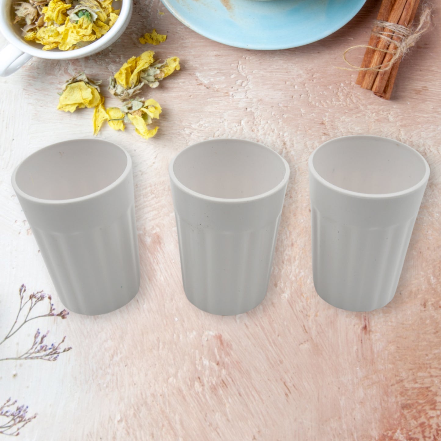 Set of three Wukusy small plastic coffee and tea cups, lightweight, unbreakable, microwave and dishwasher safe for camping and daily use.