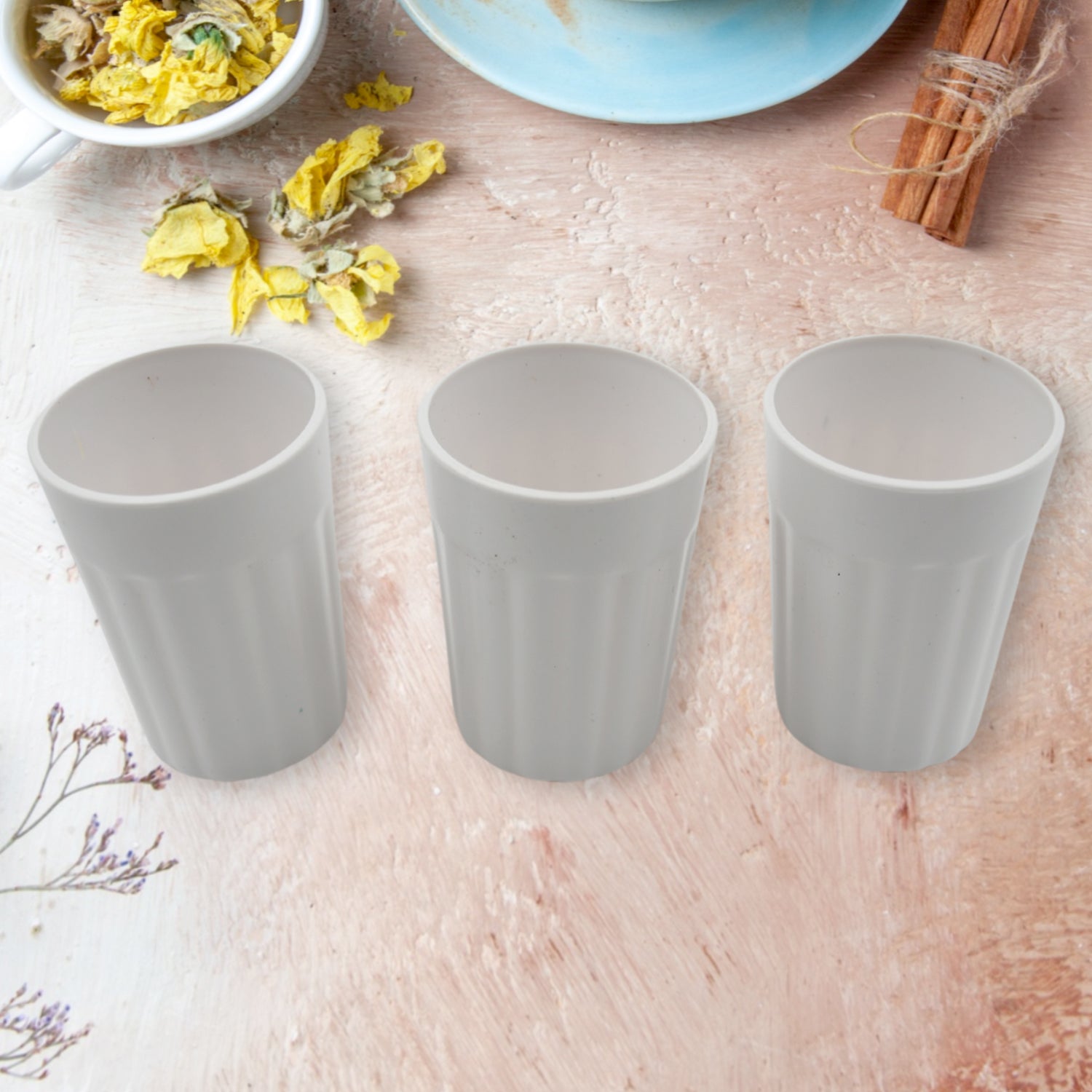 Set of three Wukusy small plastic coffee and tea cups, lightweight, unbreakable, microwave and dishwasher safe for camping and daily use.