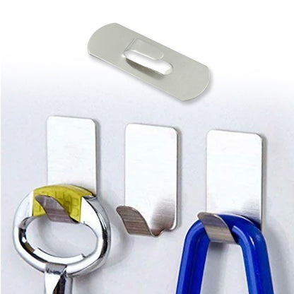 Set of 12 stainless steel wall hanging hooks by Wukusy, self-adhesive, heavy-duty, for hanging clothes, keys, towels, and kitchen items.