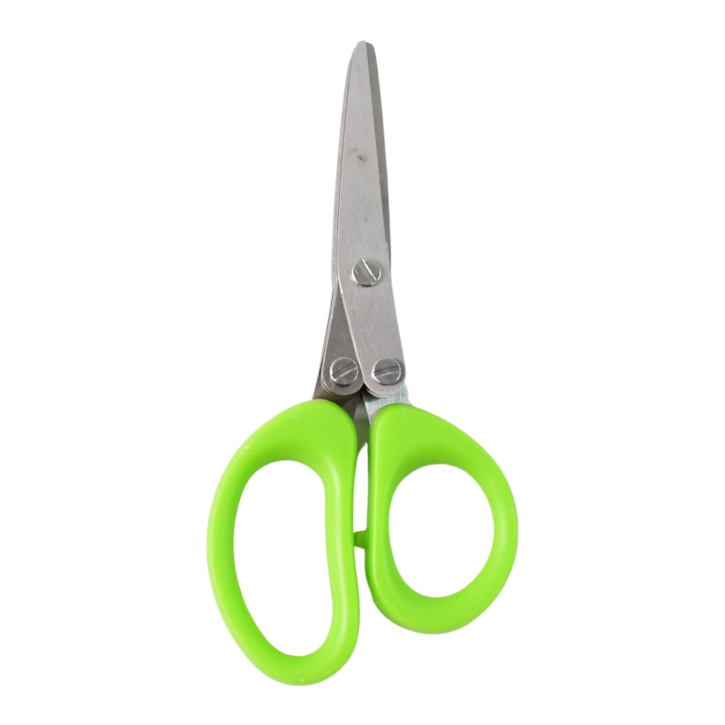 Wukusy premium 5-blade multipurpose herb scissors with ergonomic handle for kitchen use, shown with herbs ready for chopping.