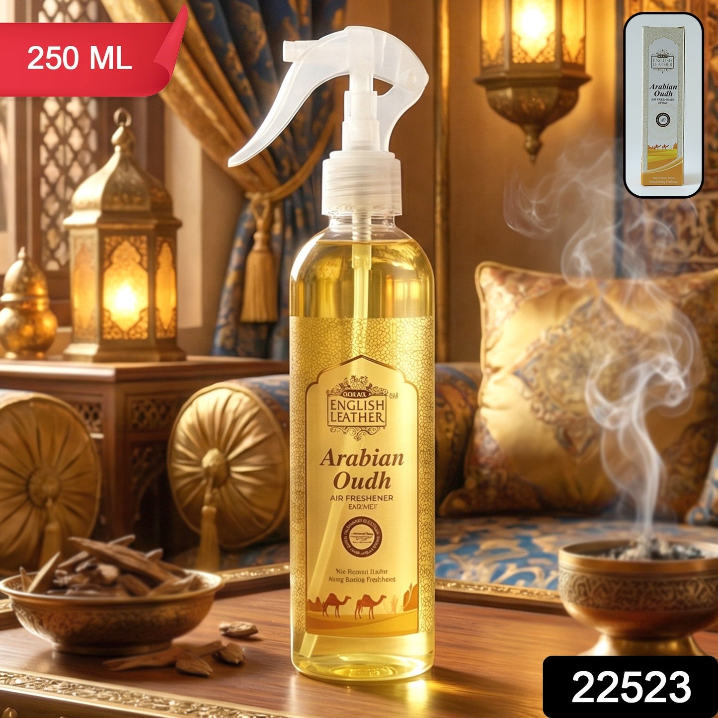 Next Premium Arabian Oudh air freshener spray by Wukusy, 250ml bottle with a sleek design and elegant packaging.