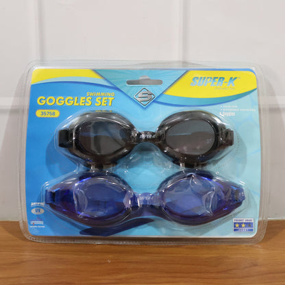 Wukusy swimming goggles set with two pairs of adjustable goggles for kids and adults, featuring clear lenses and comfortable straps.
