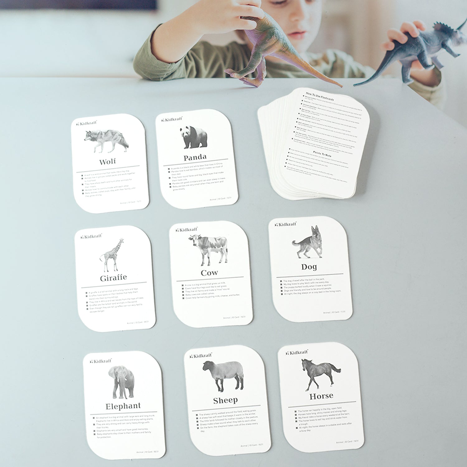 Wukusy Kidkraft 32-piece animal flash cards set featuring colorful cartoon animal illustrations for kids' educational play