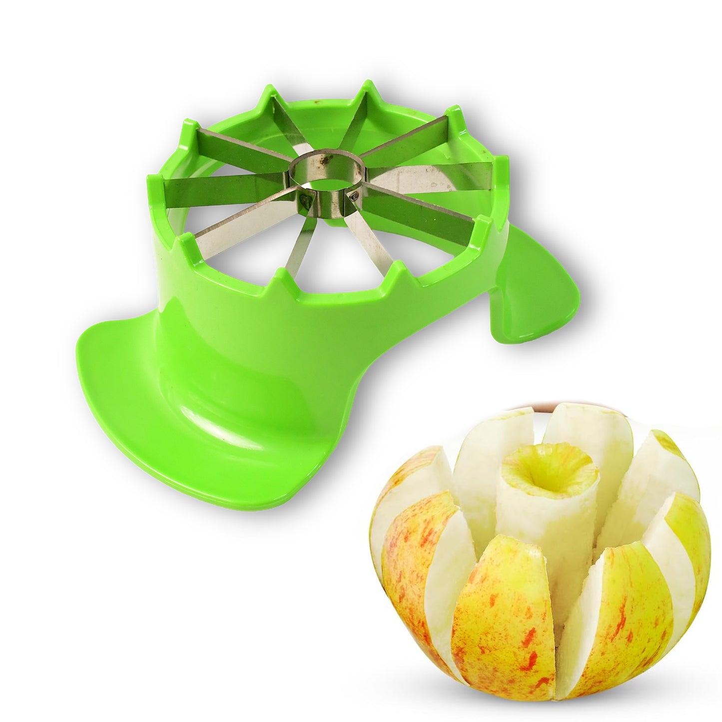 Wukusy Apex apple cutter with container, unbreakable ABS body and stainless steel blades, designed for easy apple slicing.