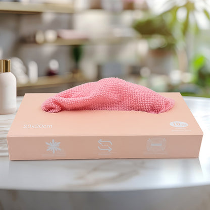 Set of 10 Wukusy microfiber cleaning cloths with box, showing soft, absorbent cloths in a compact storage box.