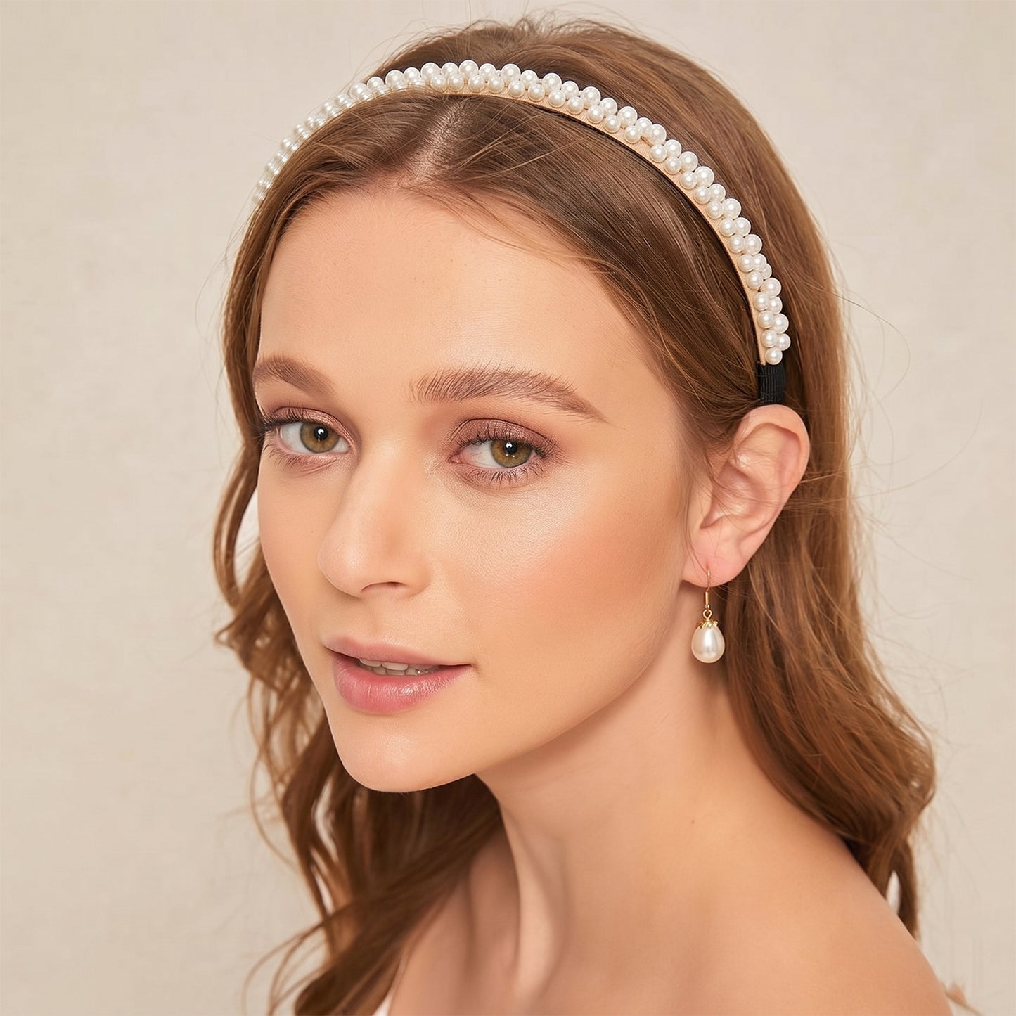 Wukusy double layer pearl hairband for girls featuring elegant pearl accents and a stylish headband design.