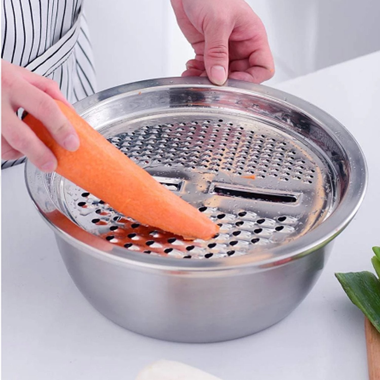 Wukusy 3-in-1 kitchen julienne grater and salad maker with multiple blades for versatile vegetable prep.