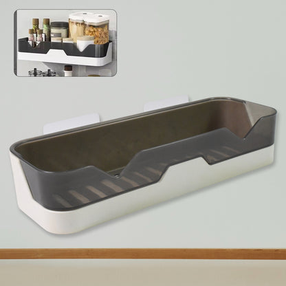 Wall mounted adhesive bathroom shower caddy shelf by Wukusy, made of plastic, with multiple compartments for toiletries.