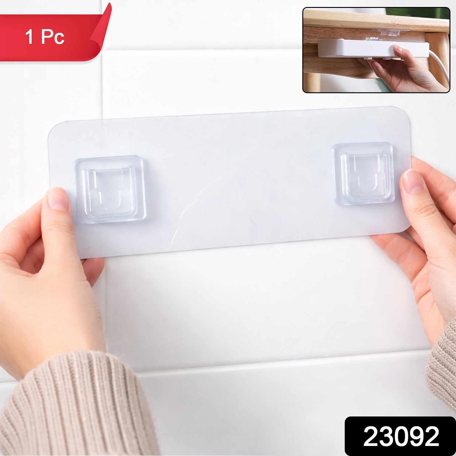 Wall-mounted Wukusy self-adhesive hanger for versatile use, shown attached to a wall with hooks for hanging items.