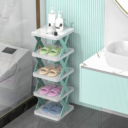 Wukusy 9065 5-tier shoe stand rack with stable structure, compact design, ideal for small closets or entryways for space-saving storage.