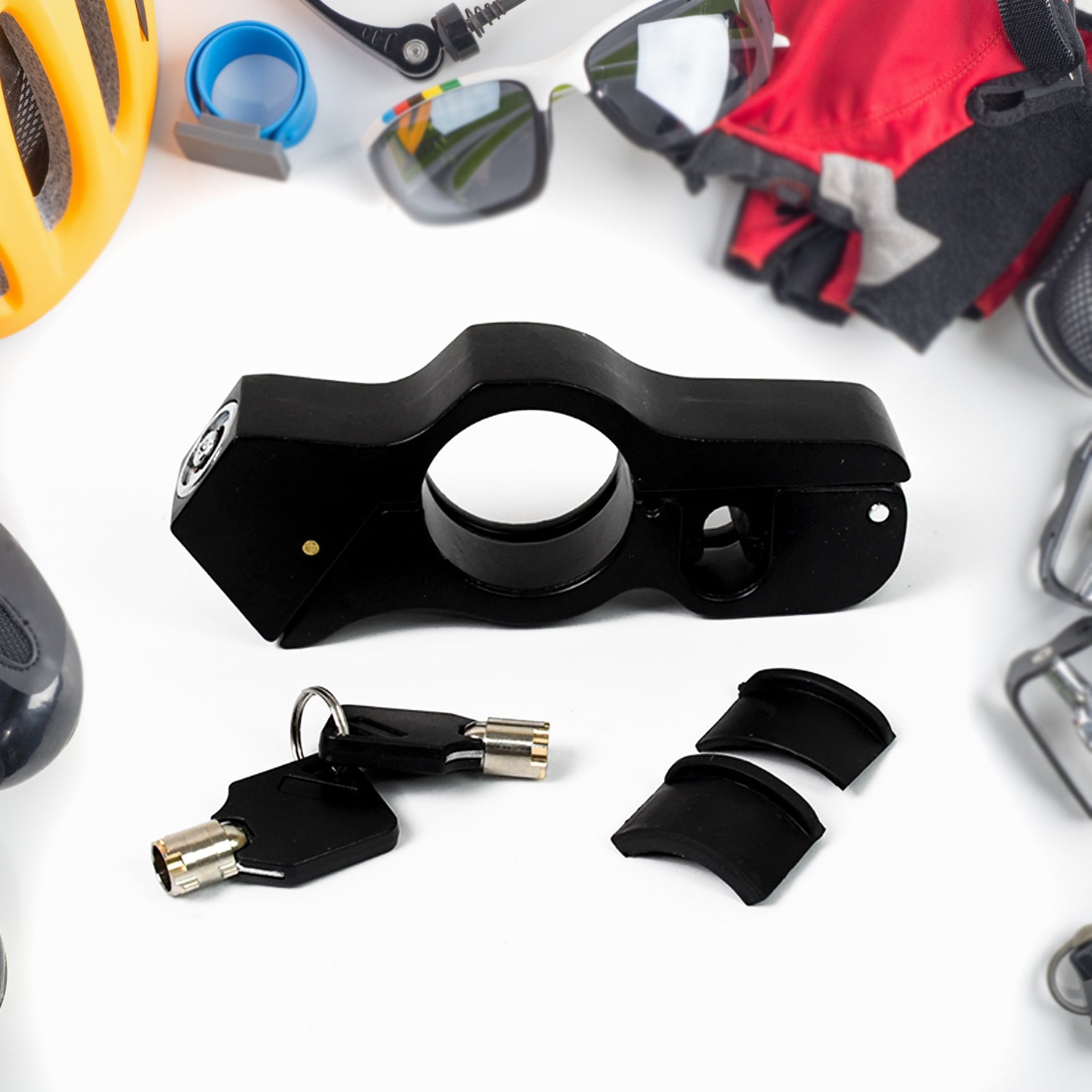 Wukusy motorcycle handlebar grip lock securing throttle grip on a motorcycle handlebar for theft prevention and security.