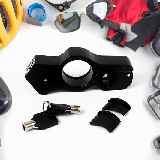 Wukusy motorcycle handlebar grip lock securing throttle grip on a motorcycle handlebar for theft prevention and security.