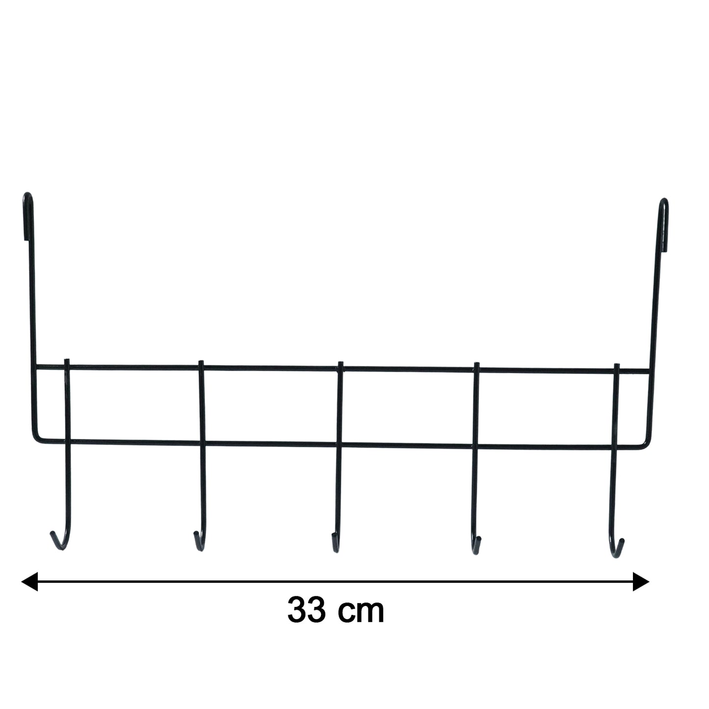Wukusy premium over-the-door metal hook rack with five hooks for organizing coats, hats, and accessories.