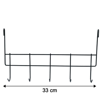 Wukusy premium over-the-door metal hook rack with five hooks for organizing coats, hats, and accessories.