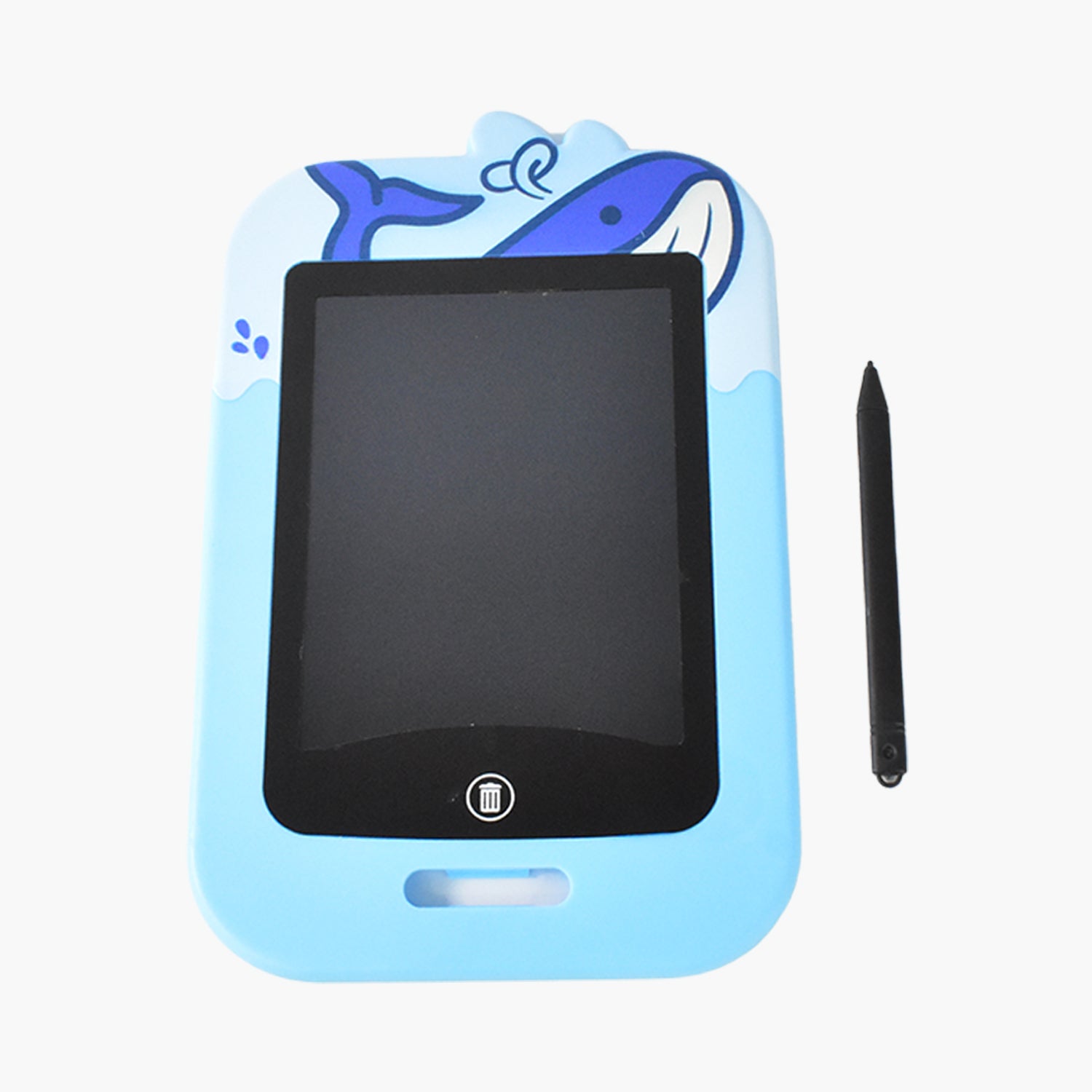 Wukusy portable LCD writing tablet displaying handwritten notes, slim design, and black frame for easy note-taking and drawing.