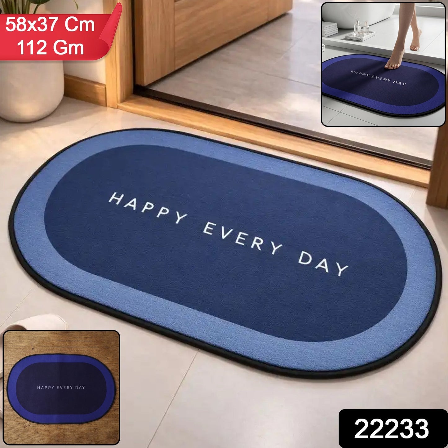Wukusy bathroom floor mat with fast absorption, slip-resistant oval design, soft texture, ideal for bathroom safety and comfort