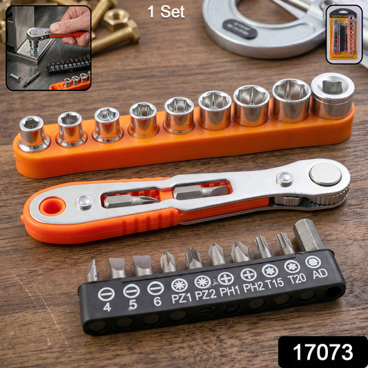 Wukusy mini ratchet wrench with compact design, versatile repair tool in a black and silver metal finish.