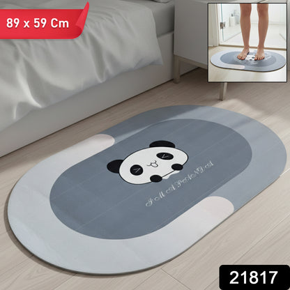 Wukusy cartoon panda printed bathroom floor mat, 89x59 cm, with anti-slip backing, featuring a playful panda design.