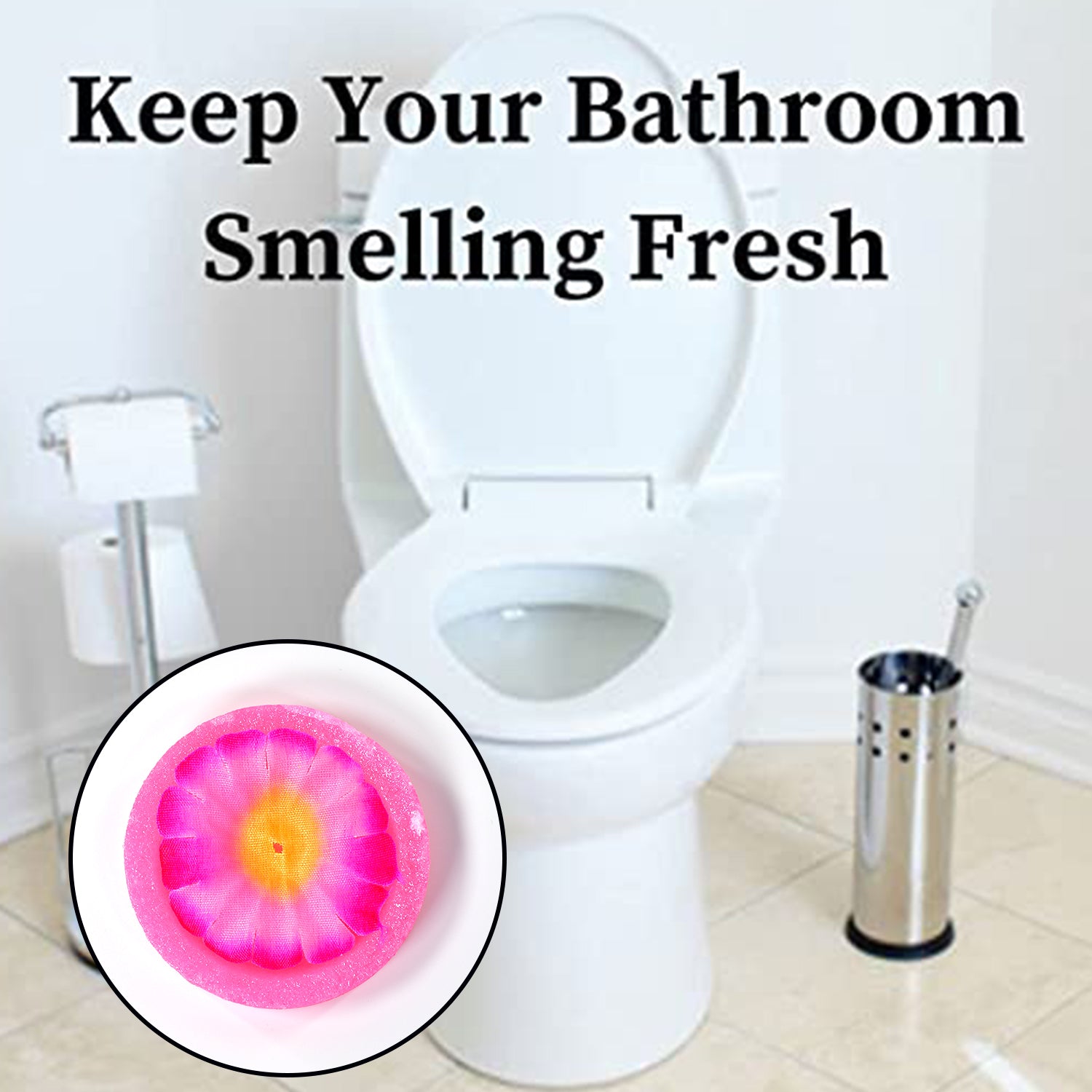 Wukusy 6284 World Air Freshener Flowers Block for bathroom and toilet, decorative floral air freshener in a white container