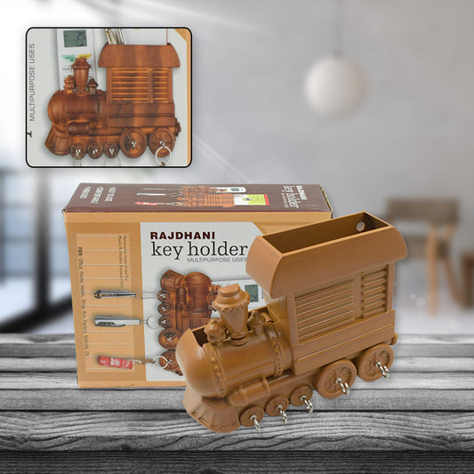 Wukusy 1653 plastic train engine key holder for home and office, decorative key organizer with antique train design.