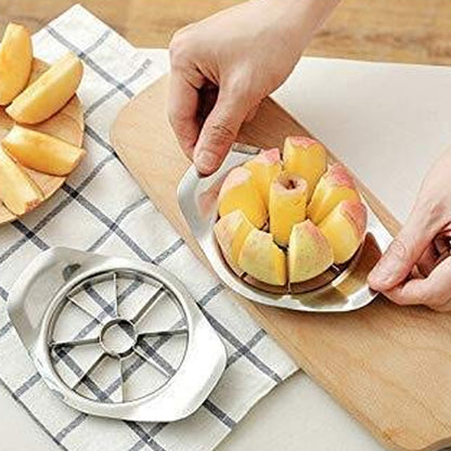 Heavy duty stainless steel apple cutter and slicer by Wukusy, showing sharp blades and sturdy handle for efficient apple slicing.
