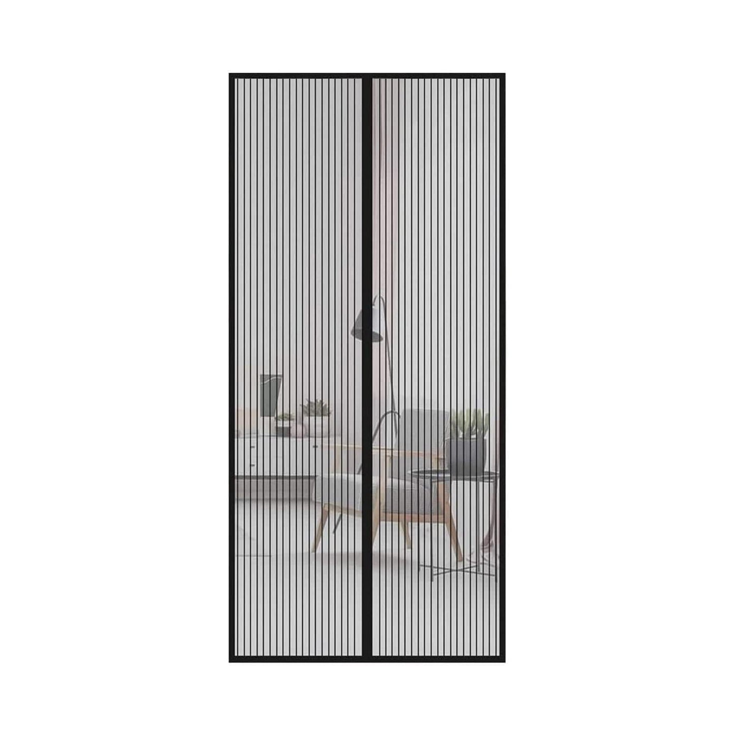 Wukusy Magic Mesh hands-free screen door set with flexible mesh screen for easy, instant opening and closing, ideal for summer use.