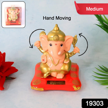 Decorative medium Lord Ganesh idol statue with solar-powered base, ideal for home decor, by Wukusy.