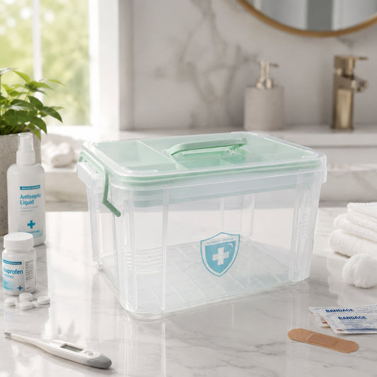 Wukusy plastic medicine storage box with lid for first aid tablets and healthcare organization, compact and portable.