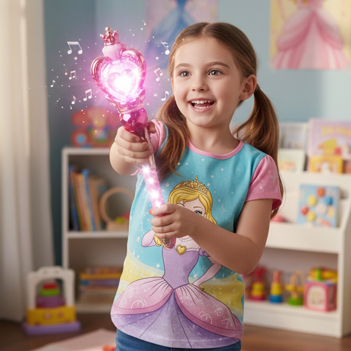 Wukusy Princess Magic Light Wand toy for kids with colorful lights and star-shaped design, battery not included