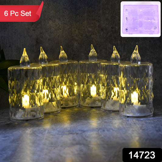 Six decorative LED crystal flameless candles in a set, perfect for home decor, by Wukusy.