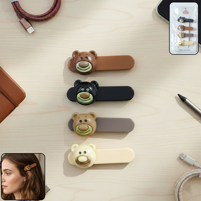 Set of four Wukusy cute bear face decorative hair clips, ideal for kids' hairstyles and accessories.