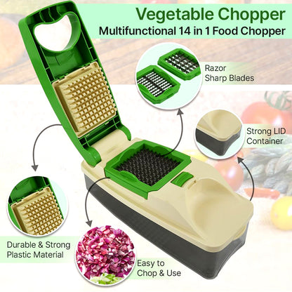 Wukusy Supermom Quick Nicer Dicer multipurpose vegetable and fruit chopper with stainless steel blades and compact design.