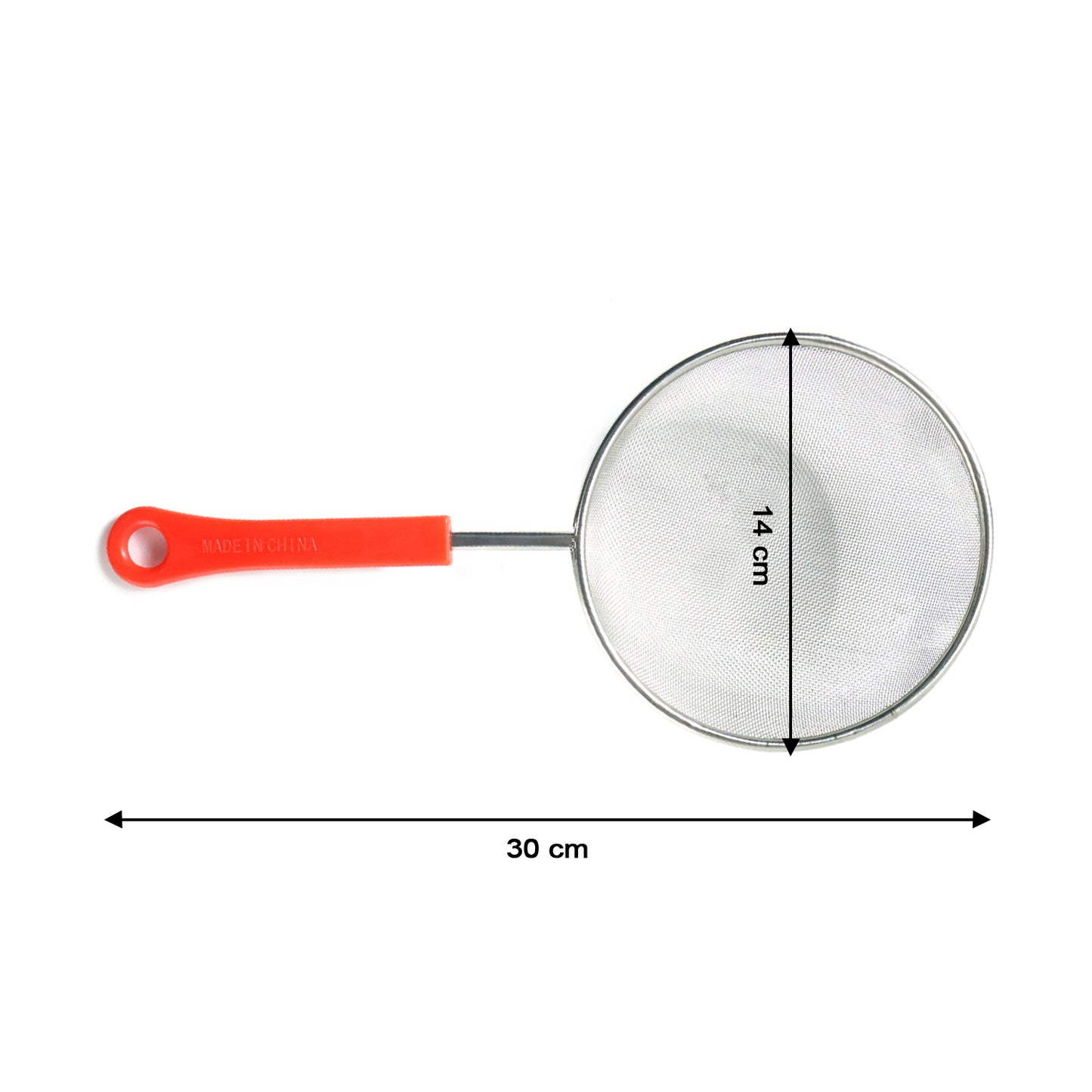 Wukusy B-grade small fine mesh kitchen strainer for sifting and rinsing, with a durable handle and stainless steel mesh.