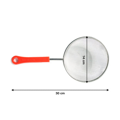 Wukusy B-grade small fine mesh kitchen strainer for sifting and rinsing, with a durable handle and stainless steel mesh.