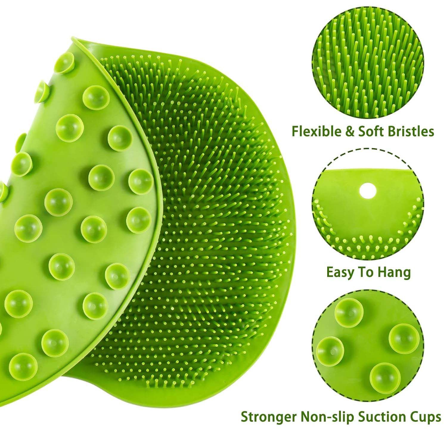 Purple silicone bath massage cushion with suction cups and exfoliating foot scrubber mat by Wukusy, ideal for relaxing foot care.