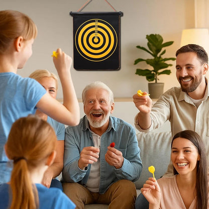 Wukusy 12-inch magnetic roll-up dartboard game with colorful darts, ideal for indoor fun and skill development.