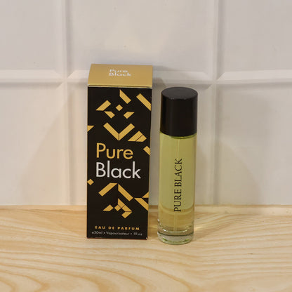 Wukusy Pure Black Eau De Parfum spray bottle, 30ml, with sleek black packaging and elegant design.