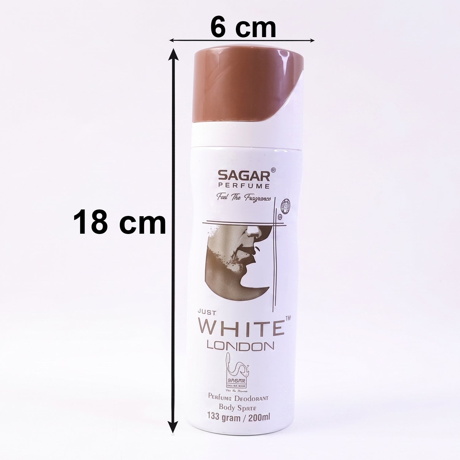 Wukusy Sagar Just White London perfume body spray deodorant for men, 200ml bottle, with clean white design and masculine scent.