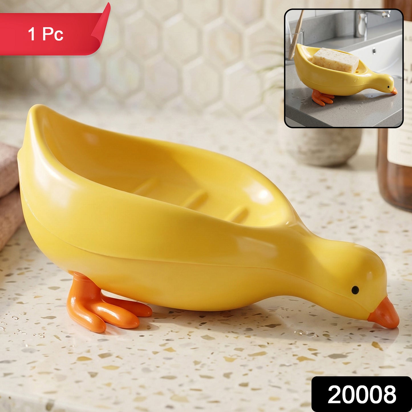 Cute duck-shaped plastic soap holder box from Wukusy, ideal for kids' bathroom soap dish tray, featuring a playful duck design.