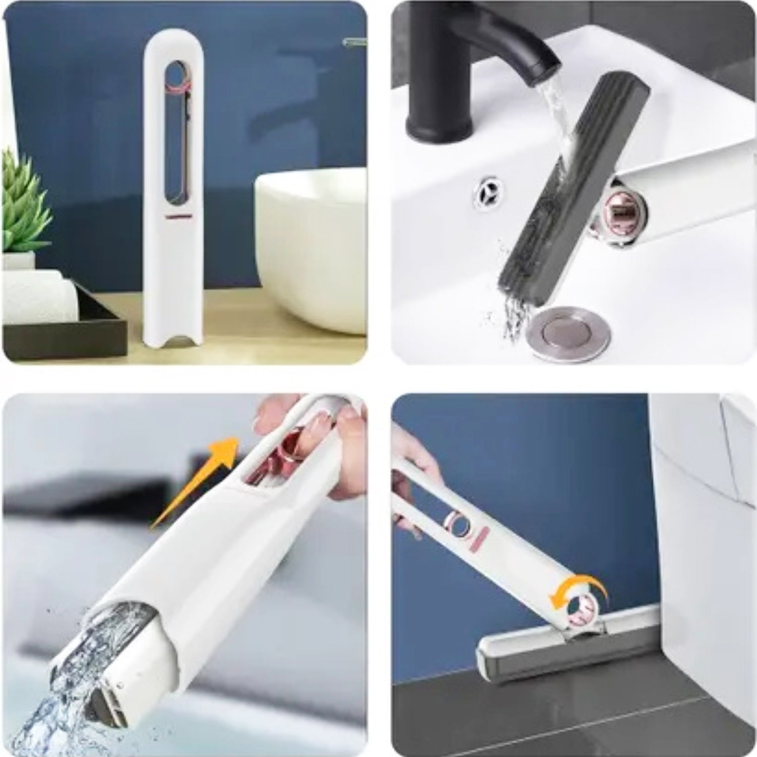 Wukusy portable self-squeeze short mop with cotton head and cleaning sponge, ideal for bathroom and kitchen cleaning.