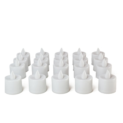 Set of 24 blue LED tea light candles from Wukusy with realistic flickering glow, ideal for decorative and ambient lighting.
