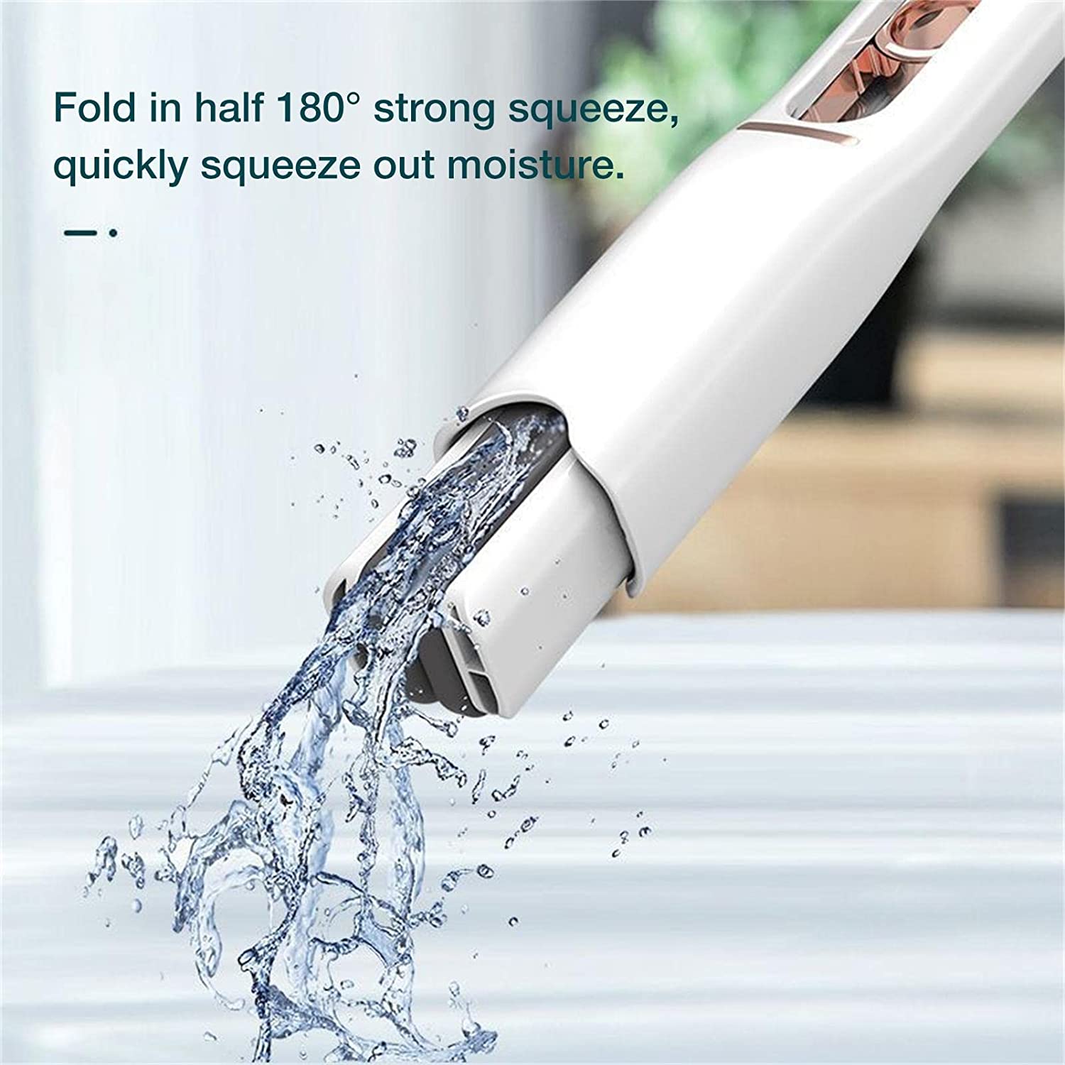 Wukusy portable self-squeeze short mop with cotton head and sponge, ideal for bathroom, kitchen, and table cleaning.