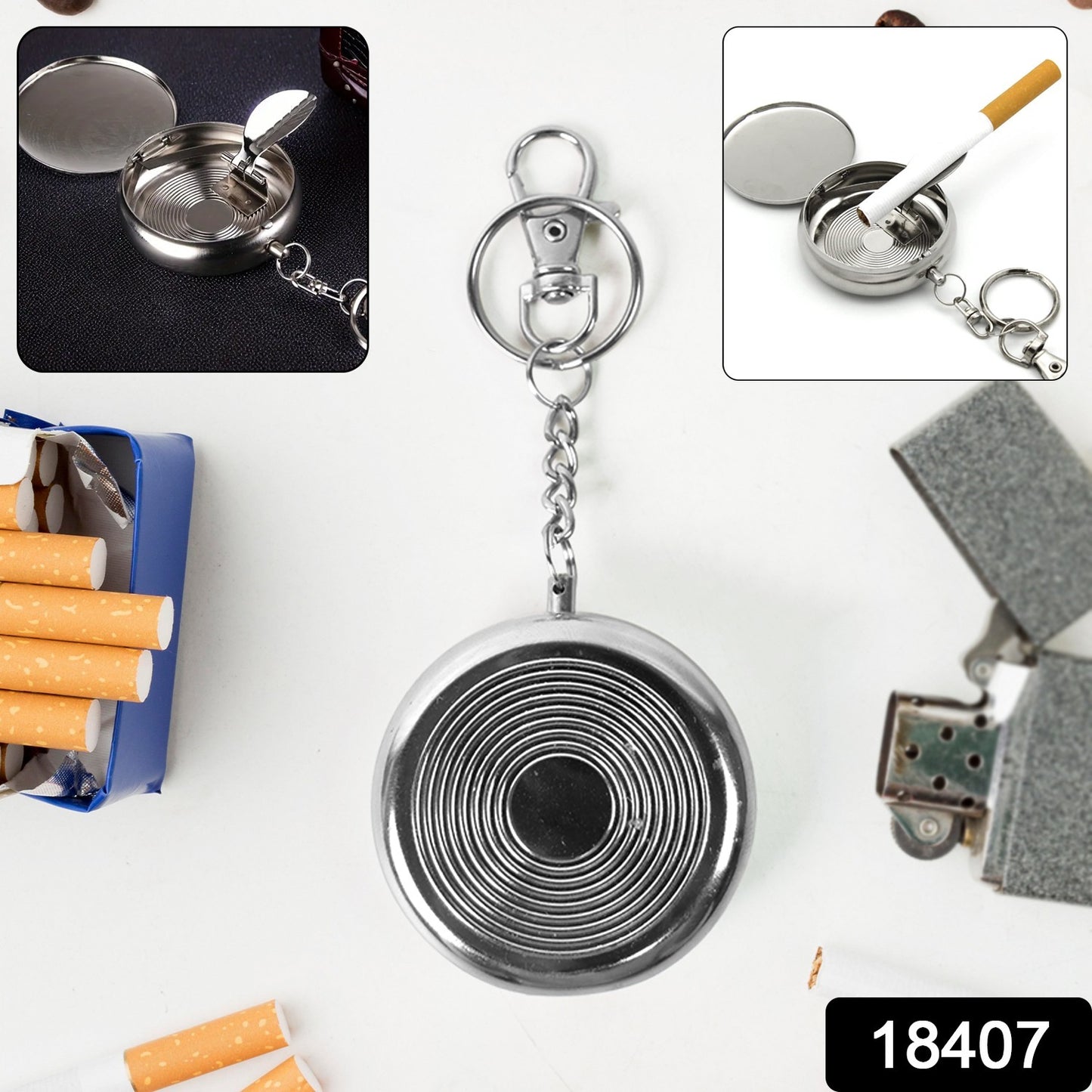 Wukusy mini pocket ashtray with keyring, portable home improvement accessory for discreet cigarette disposal.