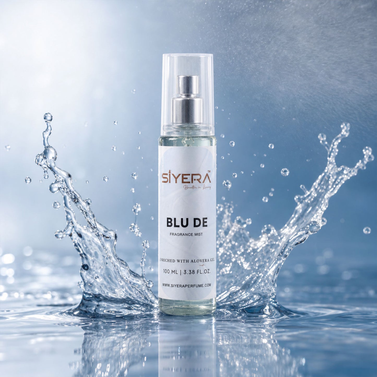 Wukusy Blu De Fragrance Mist Body Spray with Aloe Vera Gel, 100ml, featuring a sleek blue bottle and refreshing scent.