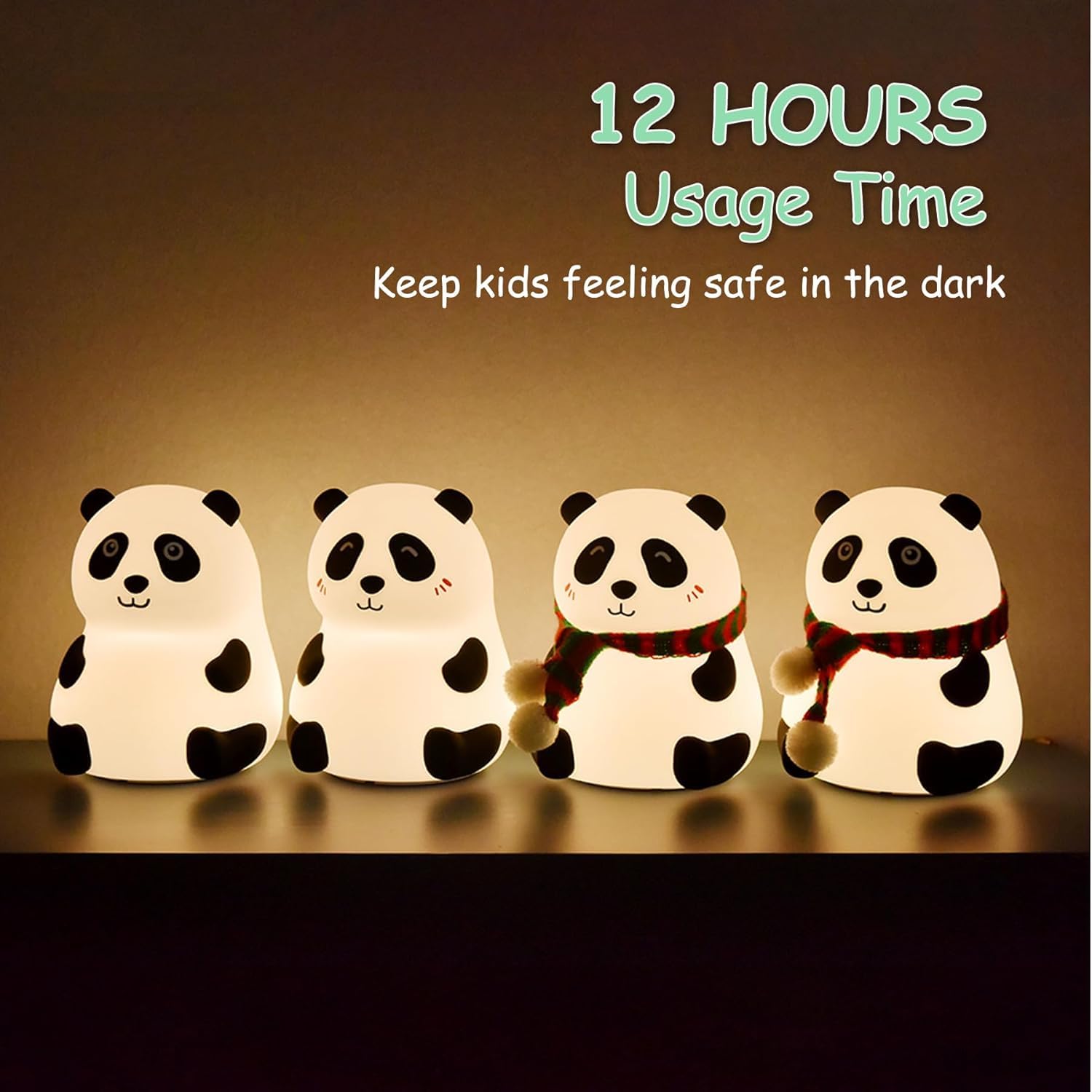 Wukusy Panda 7-color LED silicone touch lamp for office, featuring colorful lighting and a playful panda design.