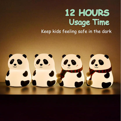 Wukusy Panda 7-color LED silicone touch lamp for office, featuring colorful lighting and a playful panda design.