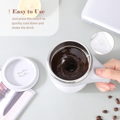 Wukusy 5545 Stirring Coffee Mug with magnetic mechanism, stainless steel travel cup for coffee, milk, or hot chocolate.
