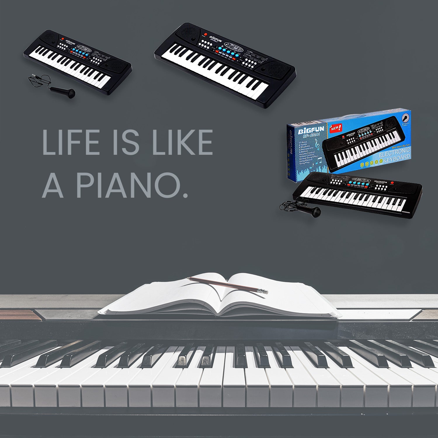 Wukusy 37-key piano musical keyboard for kids with microphone, colorful toy keyboard for beginner music play